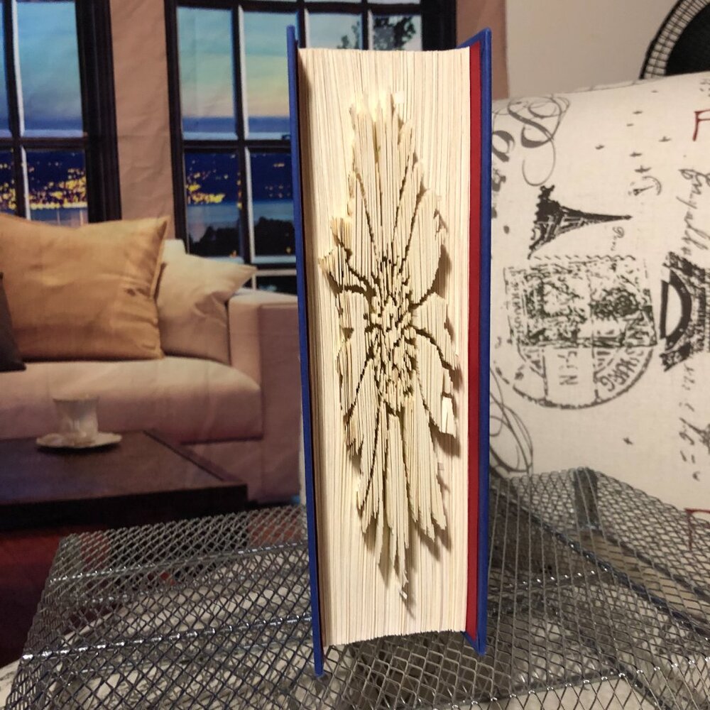 Unique Handcrafted Folded/Cut Book Art -  A True Conversation Piece!  Sunflower